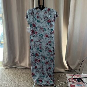 LuLaRoe Maxi Dress with Red and Green Floral on Gray